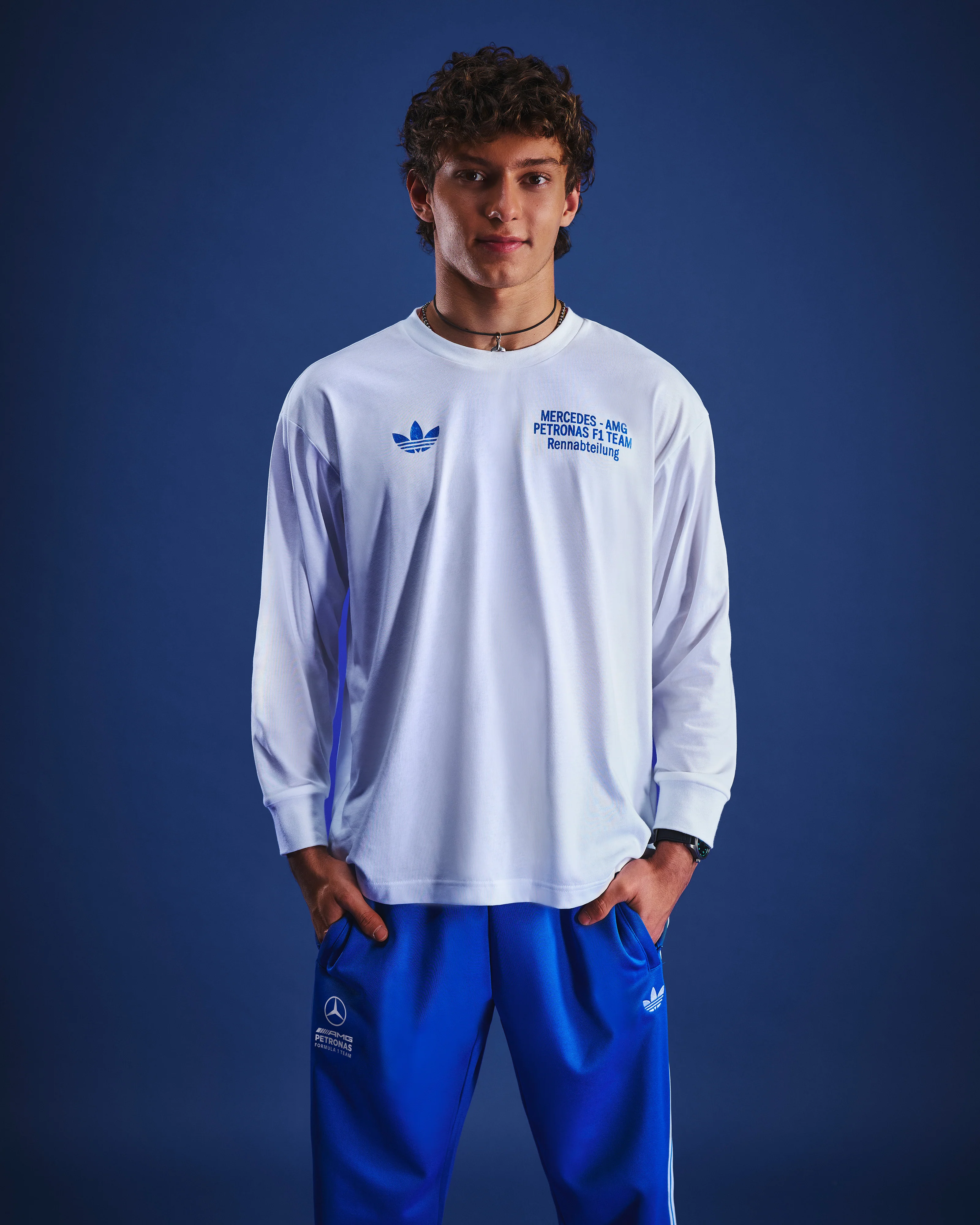 Mens Blue Wonder Longsleeve T-shirt White