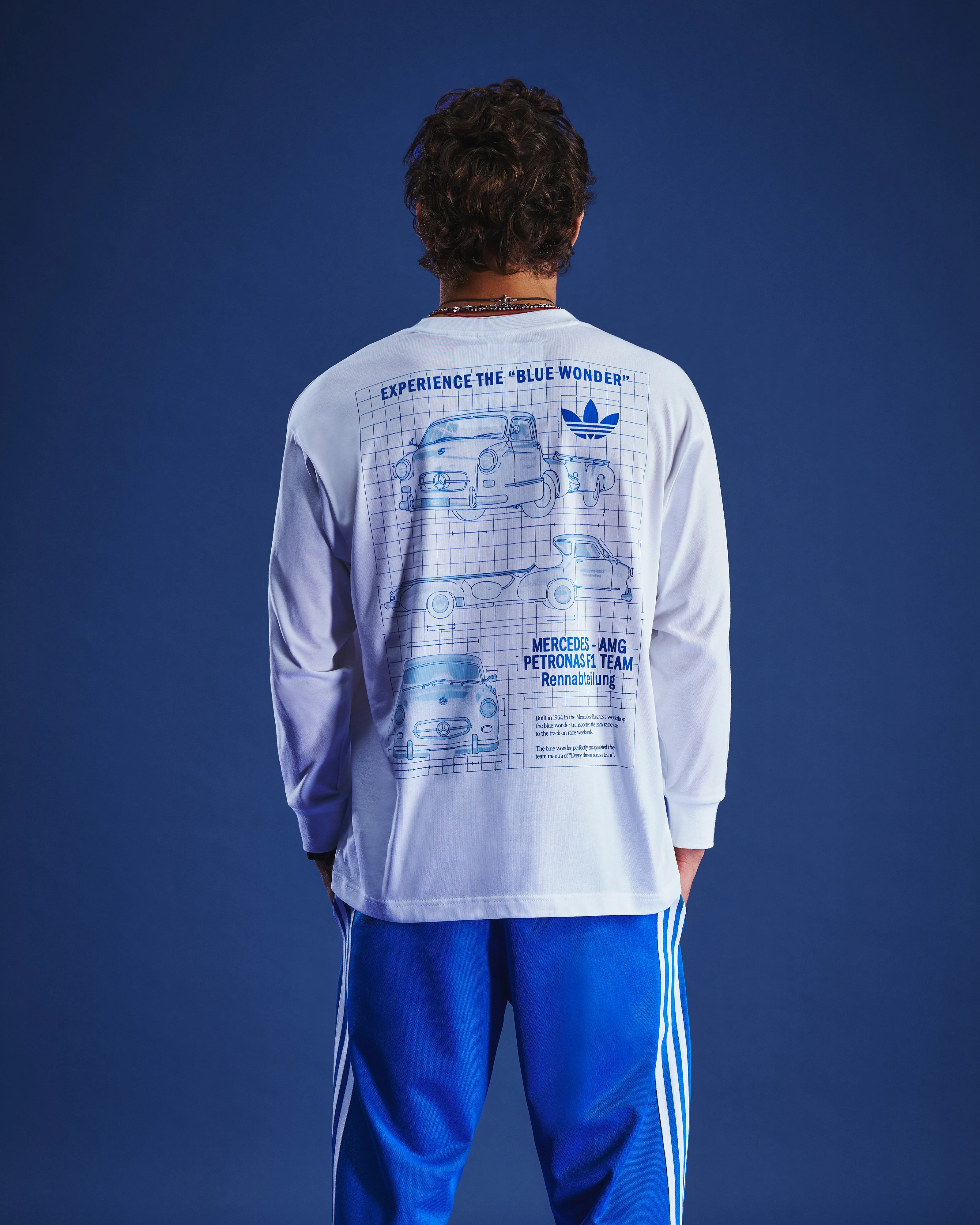 Mens Blue Wonder Longsleeve T-shirt White - Image 2